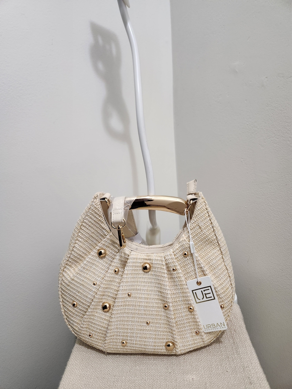 Urban Expressions Cream Woven Hobo Bag with Gold Studs! - Picture 10 of 10